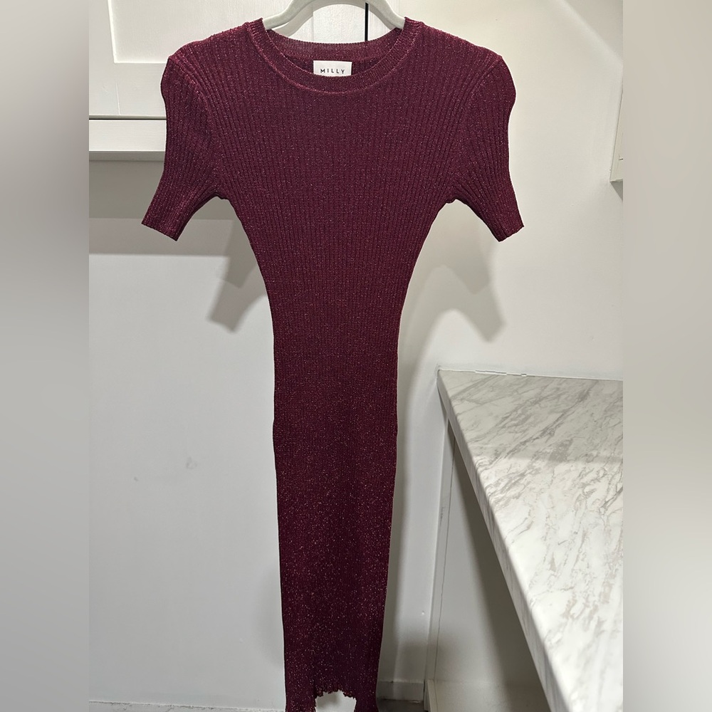 Milly Deep Red Knit Midi Dress